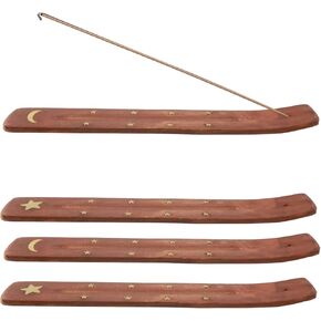 yueton 4pcs Traditional Vintage Wooden Incense Stick Holder Wood Incense Tray Handmade Incense Burner with Ash Catcher for Aromatherapy, Meditation, Yoga, Home, Office, Hotel, Buddhist Temple