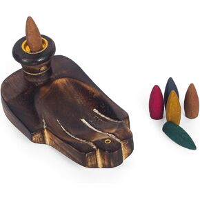 Lify Cute Wooden Backflow Incense Holder Hand Design Incense Burner with 12 Incense Cones Different Flavour, Incense Hand for Home Decor, Desk Décor Brown- 1Piece