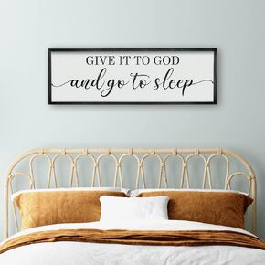 Houmury Framed Give it to God and Go to Sleep Signs 48"x16" Above Bed Wall Decors Wall Art for Bedroom Wood Signs (48 x16 inch, Gray)