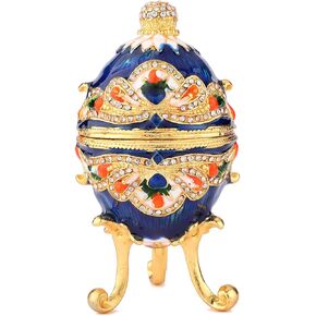 QIFU Vintage Red Faberge Egg Style Enameled Trinket Box Hinged, Unique Gift for Family