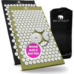 BED OF NAILS The Comfortable Acupressure Mat - 2 Pack Premium Acupuncture Mats for Back Pain Relief, Increased Energy, Relaxation, FSA/HSA Eligible, Carry Bag, Black & Green
