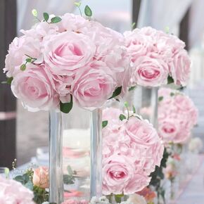 Zeyune 6 Pcs Flower Ball Centerpieces for Table Flower Ball Arrangement Bouquet Fake Flowers Silk Rose Balls for Weddings Artificial Floral for Birthday Party Home Decor (Purple)
