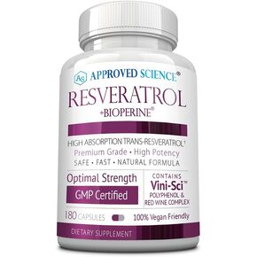 ريسفيراترول معتمد من Science - 1000 مجم من Trans Resveratrol - 250 مجم من البوليفينول - مستوى نقاء 98% - يشمل Bioperine® - 60 كبسولة نباتية - زجاجة واحدة