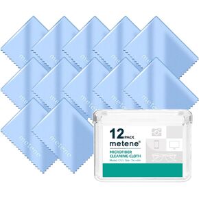 Metene 12 Pack Microfiber Cleaning Cloth (6 "x7"), Individually Wrapped and Equipped with a Storage Box | Microfiber Cloth for Glasses, Screens, Camera Lens and More(Blue)