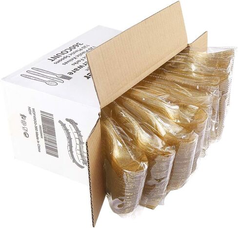 WDF 360 Gold Plastic Silverware - Disposable Gold Glitter Plastic Cutlery - Plastic Silverware inluding: 120 Gold Forks, 120 Gold Spoons, 120 Gold Knives for Wedding/Party in Saudi Arabia