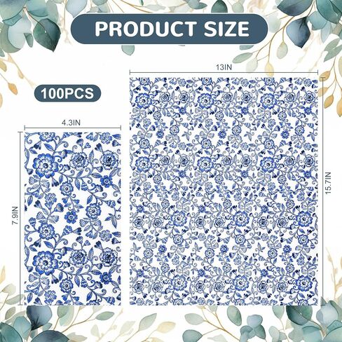 Blue Floral Guest Napkins Disposable Blue and White Hand Towels Decorative Watercolor Spring Flowers 3 Ply Paper Napkins for Bathroom Toilet Powder Room Dinner Party Supplies (100) in Kuwait