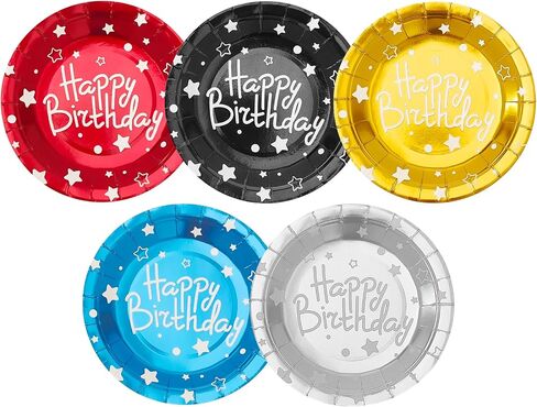Happy Birthday Party Paper Plates, Colorful Dessert Plates, 7 INCH 50 PCS Party Supplies Cake Plates, Five Colors Foil Polka Dots Paper Plates for Birthday, Party Decorations in Saudi Arabia