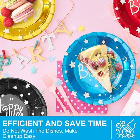 Happy Birthday Party Paper Plates, Colorful Dessert Plates, 7 INCH 50 PCS Party Supplies Cake Plates, Five Colors Foil Polka Dots Paper Plates for Birthday, Party Decorations in Saudi Arabia