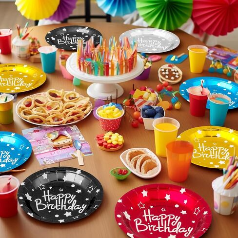 Happy Birthday Party Paper Plates, Colorful Dessert Plates, 7 INCH 50 PCS Party Supplies Cake Plates, Five Colors Foil Polka Dots Paper Plates for Birthday, Party Decorations in Saudi Arabia