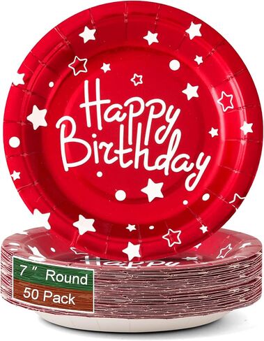 Happy Birthday Party Paper Plates, Colorful Dessert Plates, 7 INCH 50 PCS Party Supplies Cake Plates, Five Colors Foil Polka Dots Paper Plates for Birthday, Party Decorations in Saudi Arabia