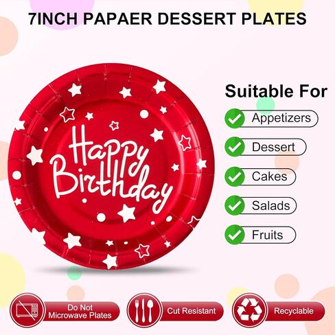 Happy Birthday Party Paper Plates, Colorful Dessert Plates, 7 INCH 50 PCS Party Supplies Cake Plates, Five Colors Foil Polka Dots Paper Plates for Birthday, Party Decorations in Saudi Arabia