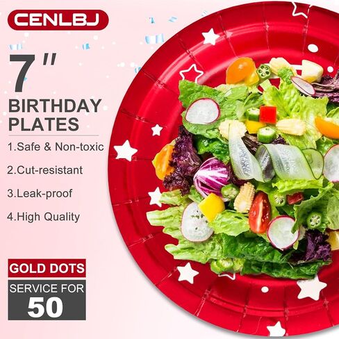 Happy Birthday Party Paper Plates, Colorful Dessert Plates, 7 INCH 50 PCS Party Supplies Cake Plates, Five Colors Foil Polka Dots Paper Plates for Birthday, Party Decorations in Saudi Arabia