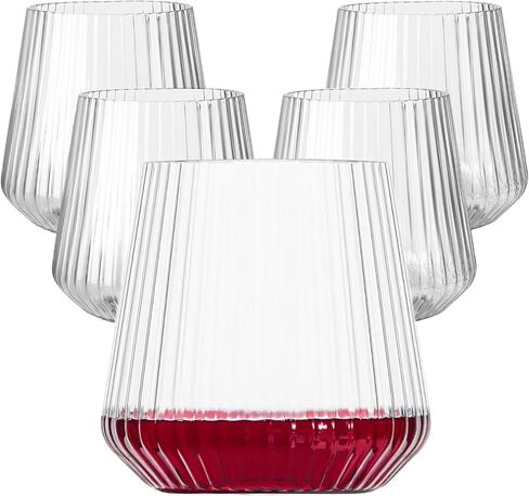 40 Pack Plastic Ribbed Wine Glasses, 14Oz Origami Disposable Wine Glasses Unbreakable Clear Plastic Cocktail Glasses Recyclable Shatterproof Reusable Plastic Wine Cups (14oz 40pack) in Saudi Arabia