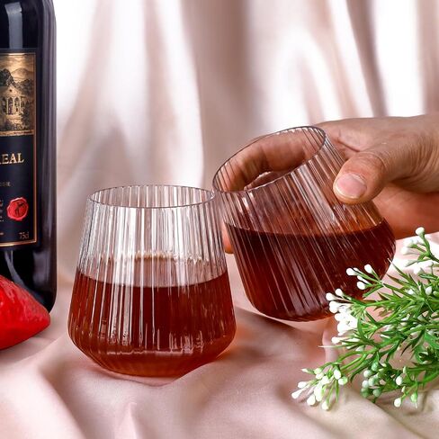 40 Pack Plastic Ribbed Wine Glasses, 14Oz Origami Disposable Wine Glasses Unbreakable Clear Plastic Cocktail Glasses Recyclable Shatterproof Reusable Plastic Wine Cups (14oz 40pack) in Saudi Arabia