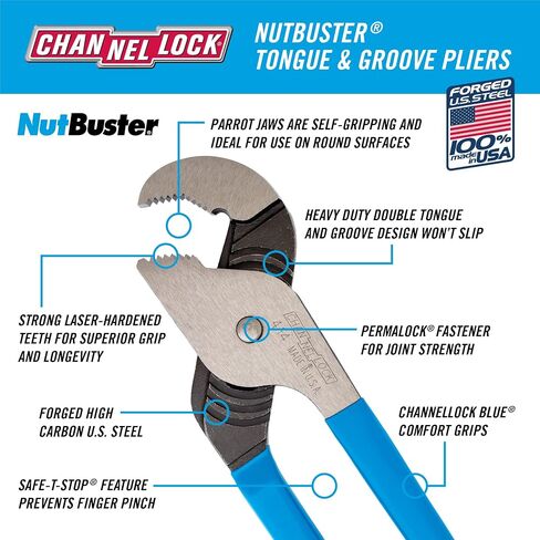 Channellock 410 سعة الفك 1-1/8 بوصة 9-1/2 بوصة لسان مزدوج وزردية أخدود، أزرق in Kuwait