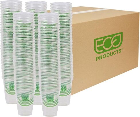ECO PRODUCTS GreenStripe Clear Compostable 9oz PLA Plastic Cups, Case of 1000, Disposable Renewable Plant-Based Cold Cups, For Cold Drinks & Snacks, BPI Certified, ASTM Compliant. in Kuwait