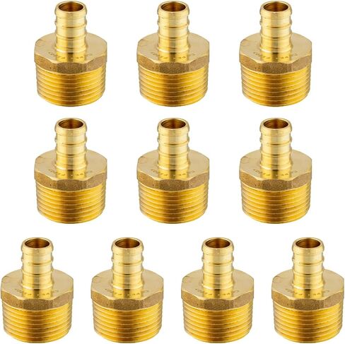 (Pack of 10) EFIELD Pex 1/2 Inch x 3/4 Inch NPT Male Adapter Brass Crimp Brass Fittings, ASTM F1807 in Saudi Arabia