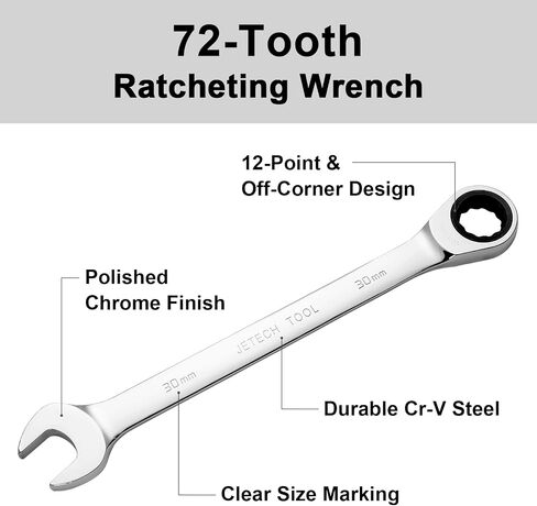 Jetech 14mm Ratcheting Combination Wrench, 12PT 72 Tooth Gear Wrench, Industrial Grade Cr-V Steel Gear Spanner for Household Garage Auto in Saudi Arabia