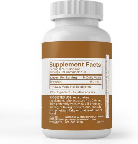 Pure Original Ingredients Bromelain, (100 Capsules) Always Pure, No Additives or Fillers, Lab Verified in Saudi Arabia