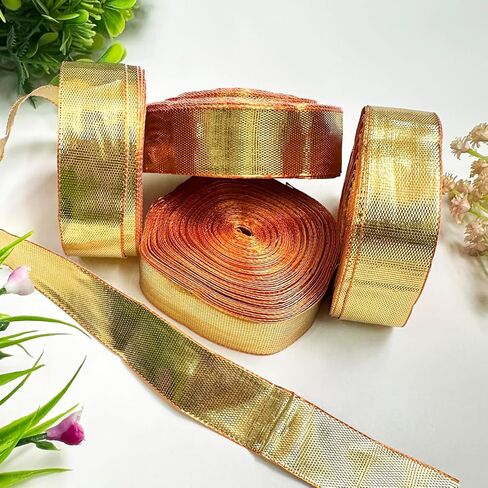التطريز المواد جوتا باتي حواف الدانتيل الشريط للملابس التقليدية اللون الذهبي (45 متر) in Kuwait