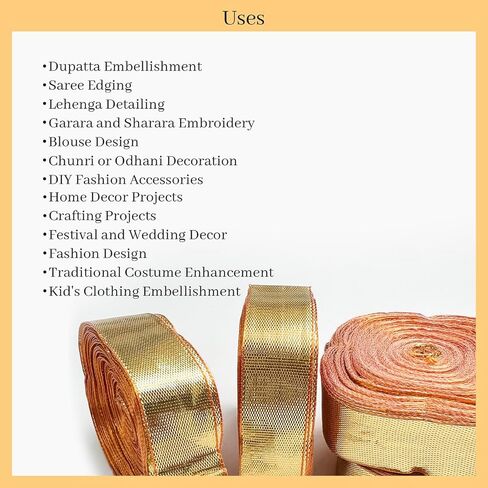 التطريز المواد جوتا باتي حواف الدانتيل الشريط للملابس التقليدية اللون الذهبي (45 متر) in Kuwait