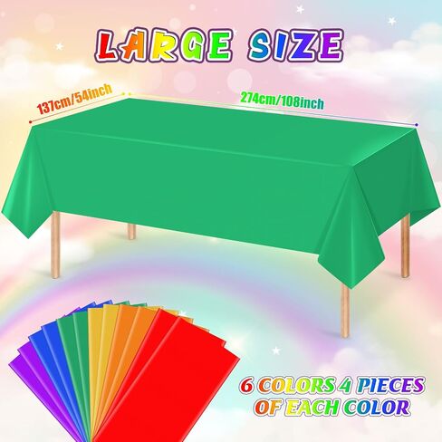 12 Pack 6 Color Rainbow Theme Tablecloth Assorted Color Plastic Tablecloth Disposable Colorful Rectangle Table Covers for Fiesta Wedding Birthday Picnic Graduation Party Decorations, 54 x 108 Inch in Kuwait
