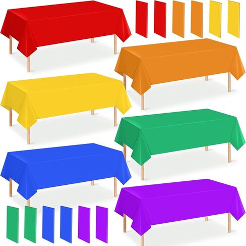 12 Pack 6 Color Rainbow Theme Tablecloth Assorted Color Plastic Tablecloth Disposable Colorful Rectangle Table Covers for Fiesta Wedding Birthday Picnic Graduation Party Decorations, 54 x 108 Inch in Kuwait