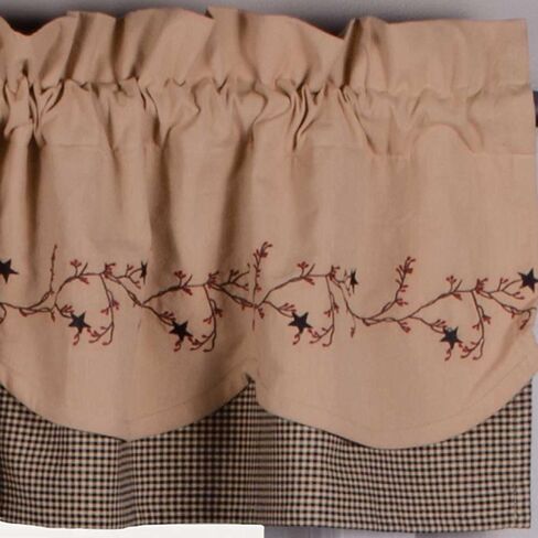 ديكورات منزلية بدائية ستارة بيري فاين جينجهام تشيك فيرفيلد بارن باللون الأحمر وجوزة الطيب مقاس 72 بوصة × 15.5 بوصة ستارة قطنية مبطنة in Kuwait