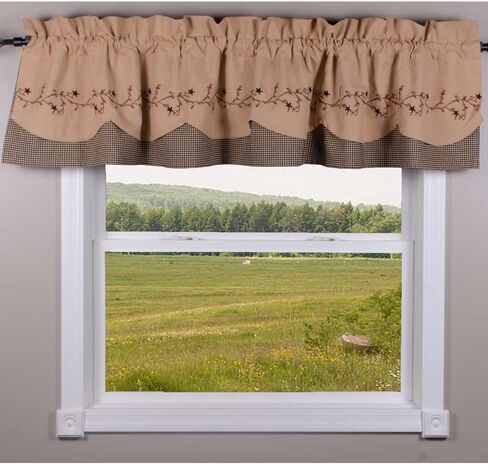 ديكورات منزلية بدائية ستارة بيري فاين جينجهام تشيك فيرفيلد بارن باللون الأحمر وجوزة الطيب مقاس 72 بوصة × 15.5 بوصة ستارة قطنية مبطنة in Kuwait