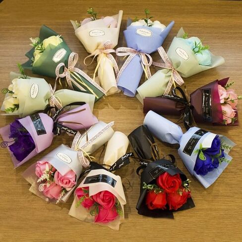 3 Heads Rose Bouquet Flower Petals Valentine Day Gifts for Women Mom Wife Best Friend Girlfriend Her, Birthday Christmas Valentine's Day from Daughter (Pink) in Kuwait