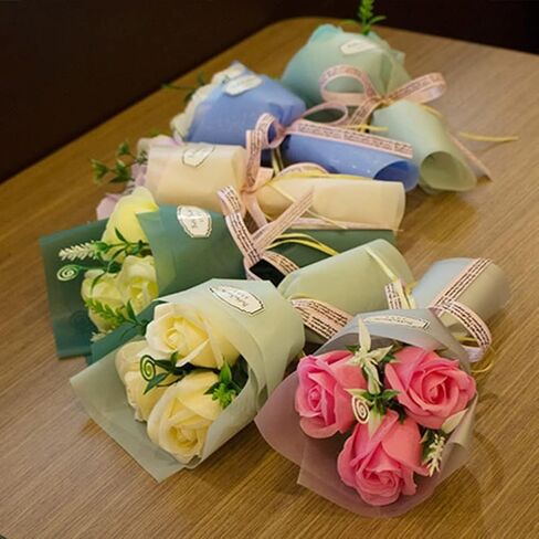 3 Heads Rose Bouquet Flower Petals Valentine Day Gifts for Women Mom Wife Best Friend Girlfriend Her, Birthday Christmas Valentine's Day from Daughter (Pink) in Kuwait