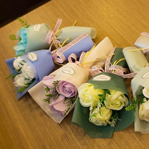 3 Heads Rose Bouquet Flower Petals Valentine Day Gifts for Women Mom Wife Best Friend Girlfriend Her, Birthday Christmas Valentine's Day from Daughter (Pink) in Kuwait