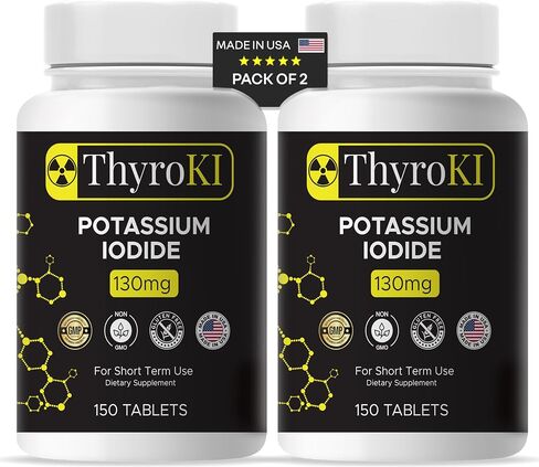 أقراص يوديد البوتاسيوم ThyroKI 130 مجم (150 قرصًا) أقراص سريعة الذوبان غير معدلة وراثيًا | حبوب اليود والبوتاسيوم YODO Naciente | مكمل غذائي لليود للبقاء على قيد الحياة في حالات الطوارئ | صنع فى أمريكا in Saudi Arabia