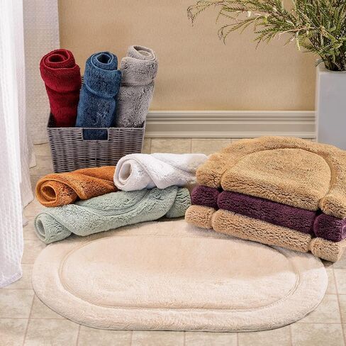 SUPERIOR Non-Slip 2 Piece Bath Rug Set, Ultra Plush, Soft and Absorbent 100% Combed Cotton Pile - Traditional Oval Bath Mat Set, Rust in Saudi Arabia