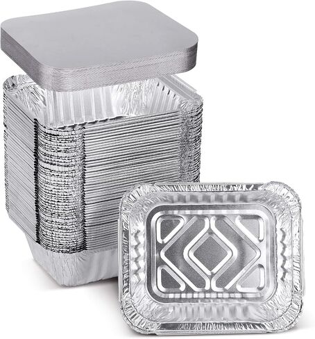 1LB Takeout Foil Pans with Lids(50 Pack), Recyclable Food Storage,Disposable Aluminum Foil for Catering Party Meal Prep Freezer Drip Pans BBQ Potluck Holidays- 5.5" x 4.5"x 1.57" in Saudi Arabia