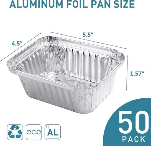 1LB Takeout Foil Pans with Lids(50 Pack), Recyclable Food Storage,Disposable Aluminum Foil for Catering Party Meal Prep Freezer Drip Pans BBQ Potluck Holidays- 5.5" x 4.5"x 1.57" in Saudi Arabia