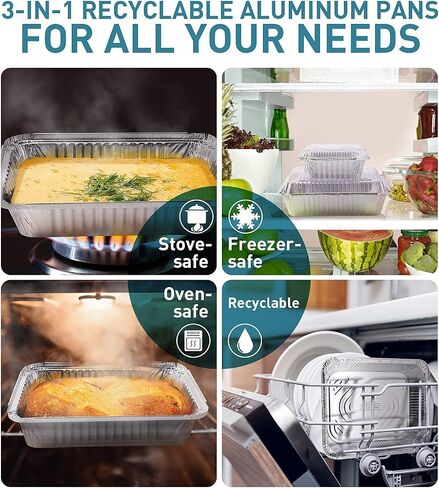 1LB Takeout Foil Pans with Lids(50 Pack), Recyclable Food Storage,Disposable Aluminum Foil for Catering Party Meal Prep Freezer Drip Pans BBQ Potluck Holidays- 5.5" x 4.5"x 1.57" in Saudi Arabia
