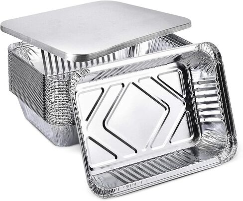 1LB Takeout Foil Pans with Lids(50 Pack), Recyclable Food Storage,Disposable Aluminum Foil for Catering Party Meal Prep Freezer Drip Pans BBQ Potluck Holidays- 5.5" x 4.5"x 1.57" in Saudi Arabia