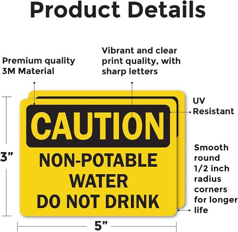 (2 Pack) Non-Potable Water Do Not Drink OSHA Caution Sign 5 Inch X 3.5 Inch Vinyl Label Decal Sticker Weather Resistant, UV Protected for Workplace, Business, and Construction Site, Made in the USA in Saudi Arabia