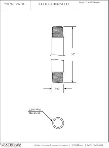 Westbrass 1/2" x 36" IPS Pipe Nipple, Polished Chrome, D12136-26 in Saudi Arabia