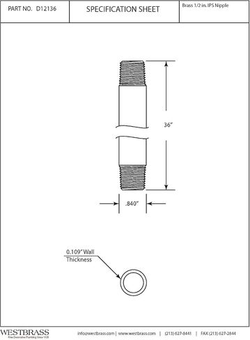 Westbrass 1/2" x 36" IPS Pipe Nipple, Polished Chrome, D12136-26 in Saudi Arabia