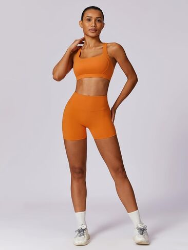 ABOCIW Workout Sets for Women 2 Piece Cross Back Sports Bra High Waist Biker Shorts Yoga Outfits in Saudi Arabia
