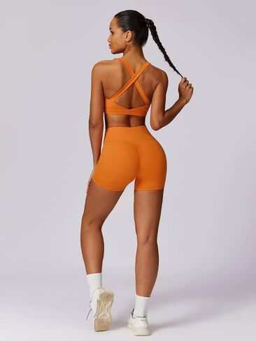 ABOCIW Workout Sets for Women 2 Piece Cross Back Sports Bra High Waist Biker Shorts Yoga Outfits in Saudi Arabia