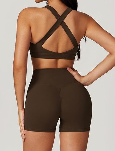 ABOCIW Workout Sets for Women 2 Piece Cross Back Sports Bra High Waist Biker Shorts Yoga Outfits in Kuwait