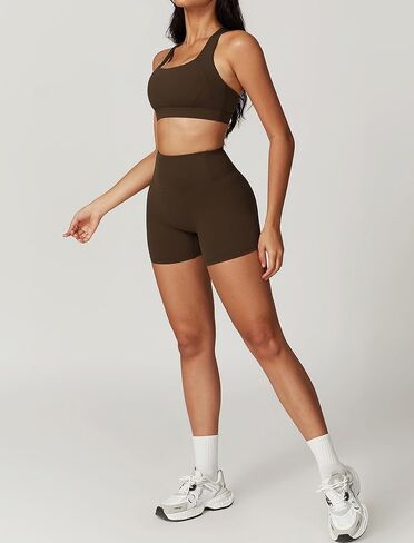 ABOCIW Workout Sets for Women 2 Piece Cross Back Sports Bra High Waist Biker Shorts Yoga Outfits in Kuwait