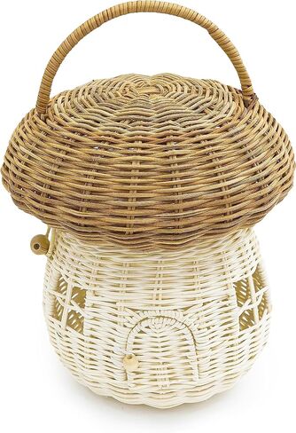 KOLWOVEN Mushroom Basket- Mushroom Home Decor Box With lid Shelves- Rattan Mushroom Newborn Photography Props in Tent, Kitchen - Bag for Kid - Wicker Basket Purse (Red Color) in Saudi Arabia