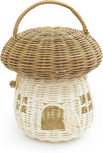 KOLWOVEN Mushroom Basket- Mushroom Home Decor Box With lid Shelves- Rattan Mushroom Newborn Photography Props in Tent, Kitchen - Bag for Kid - Wicker Basket Purse (Red Color) in Saudi Arabia