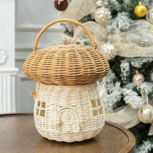 KOLWOVEN Mushroom Basket- Mushroom Home Decor Box With lid Shelves- Rattan Mushroom Newborn Photography Props in Tent, Kitchen - Bag for Kid - Wicker Basket Purse (Red Color) in Saudi Arabia