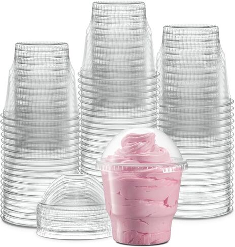 ELEGANT DISPOSABLES 5 oz Clear Plastic Dessert Cups with Dome Lids No hole - 50 Sets Disposable Snack Bowls for Ice Cream, Parfait, Jello and Individual Desserts at Party, Fruit Cup with No Leaks in Saudi Arabia