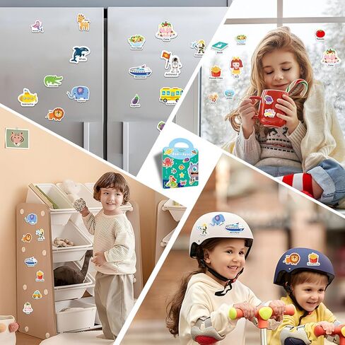 كتب ملصقات قابلة لإعادة الاستخدام للأطفال، مجموعتان من ملصقات الجيلي، كتاب هادئ للأطفال، أنشطة تعليمية لمرحلة ما قبل المدرسة للأطفال الصغار، أساسيات السفر بالطائرة للفتيات والأولاد من عمر 2-6 سنوات - المركبات والحيوانات... in Kuwait